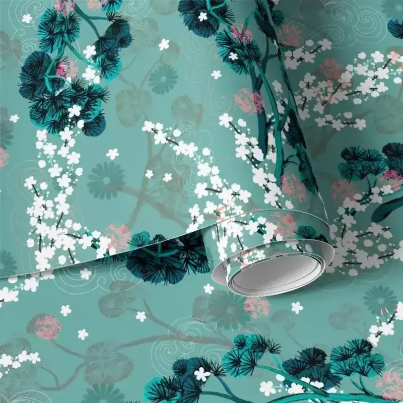Blossom & Pine Teal Wallpaper