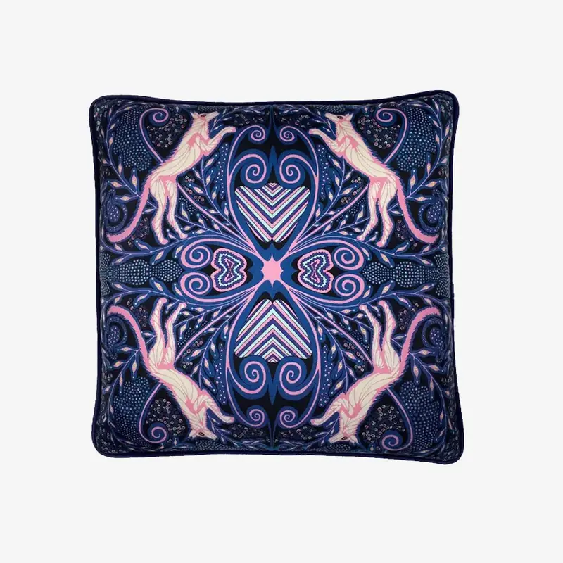 Pink Indian Wolf Silk Cushion