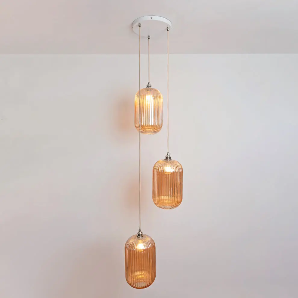 Long Amber Reeded Triple Drop Pendant