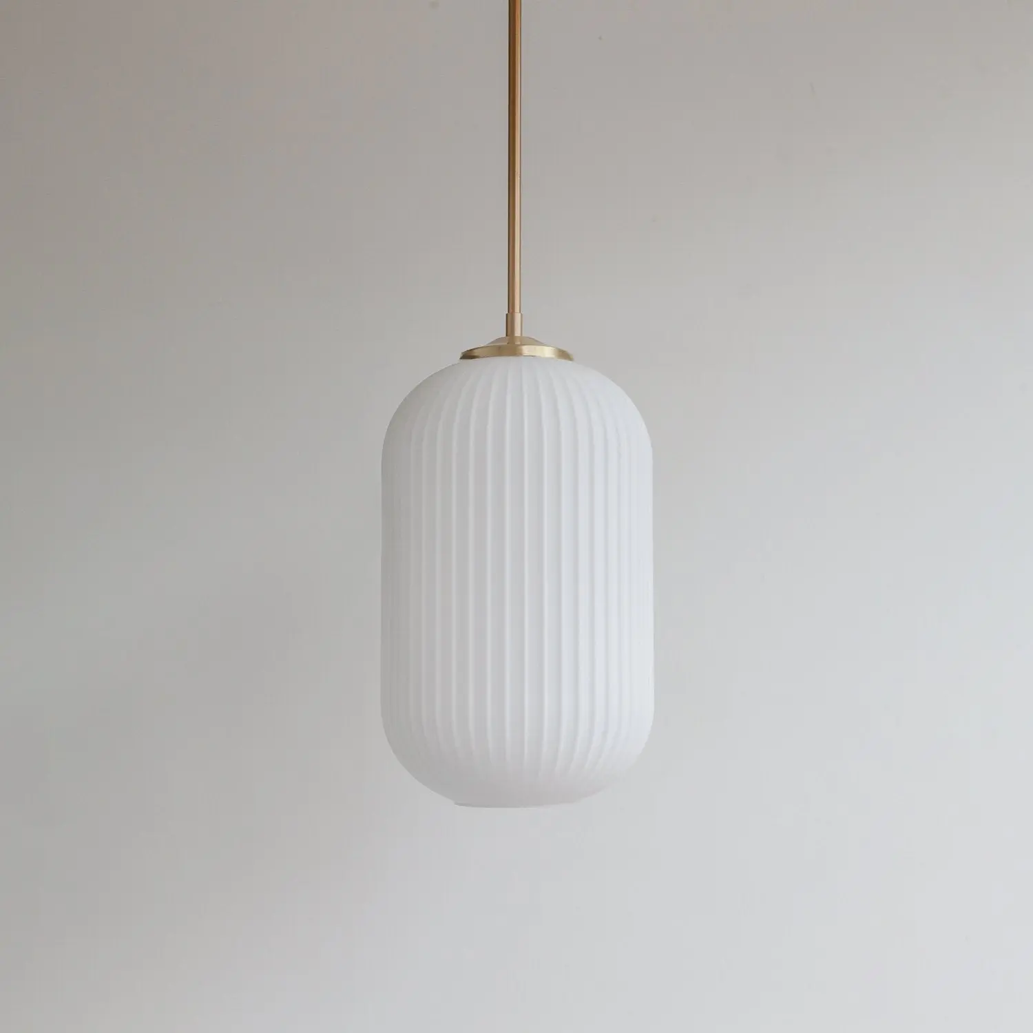 Long Opal Reeded Glass Stemmed Pendant Light