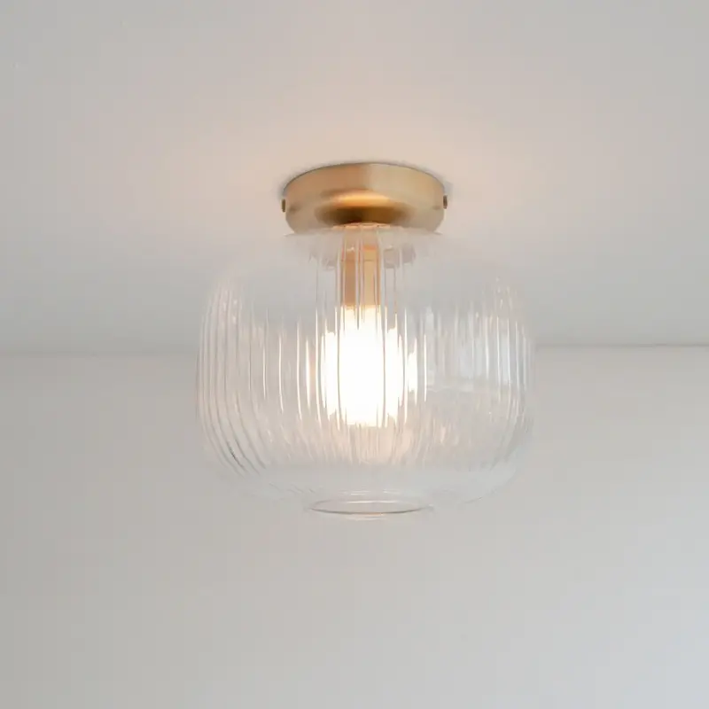 Clear Reeded Glass Flush Ceiling Light