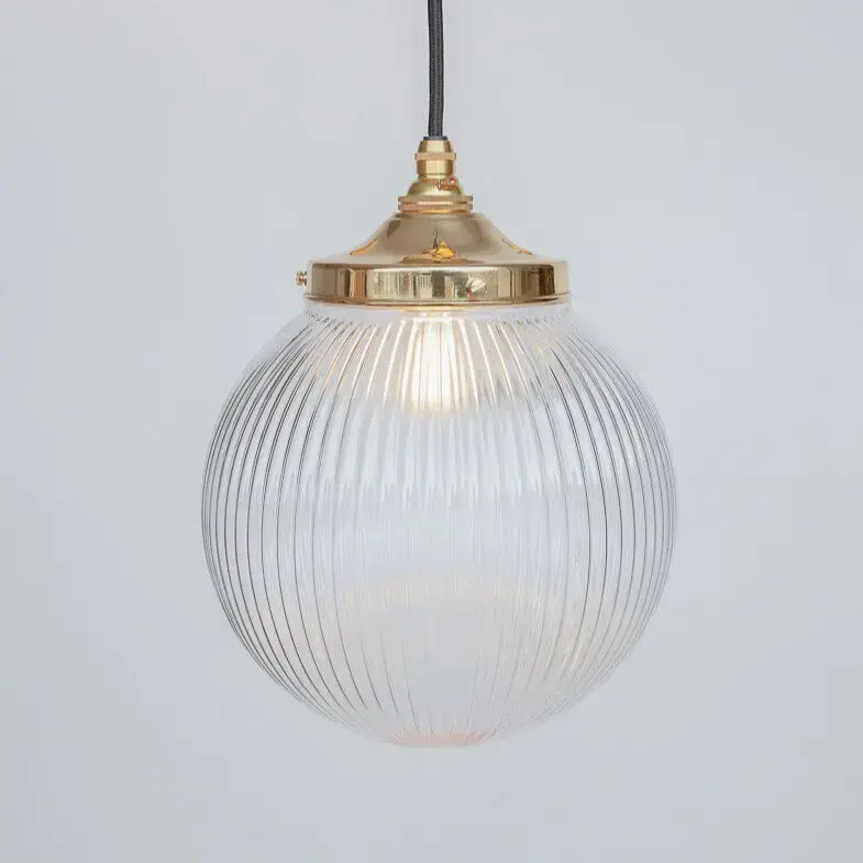 Clear Reeded Glass Globe Pendant Light