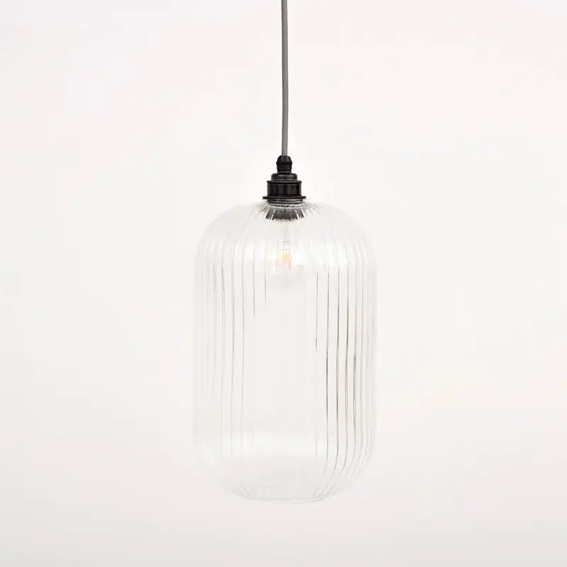 Long Clear Reeded Glass Cylinder Pendant Light