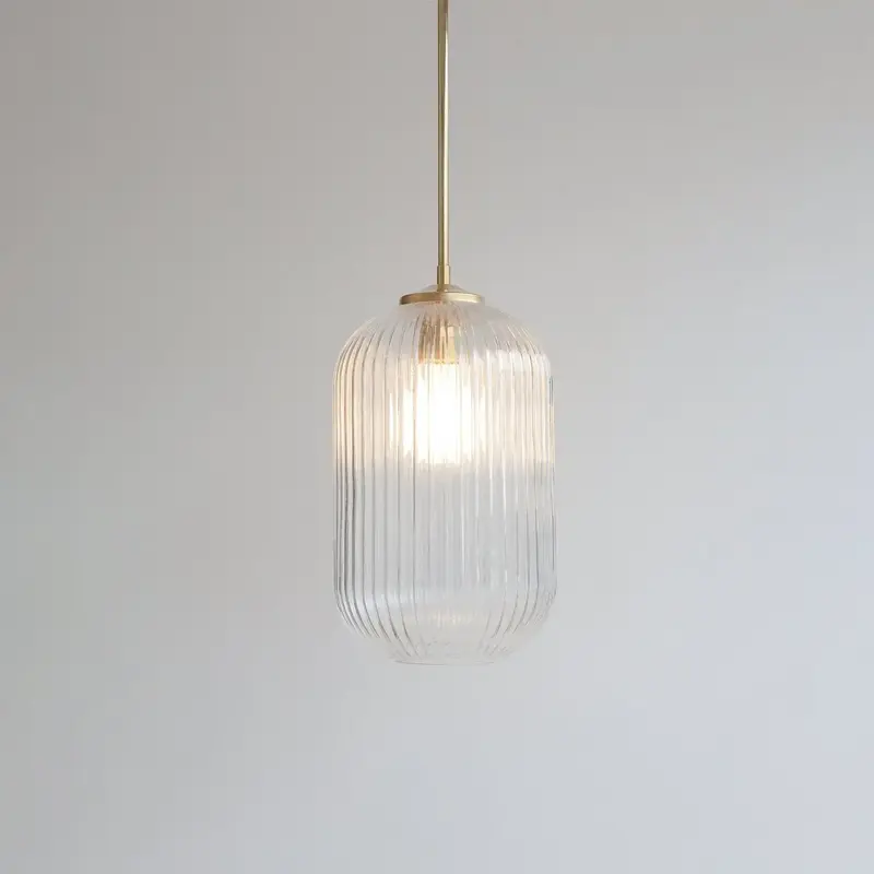 Long Clear Reeded Glass Stemmed Pendant Light