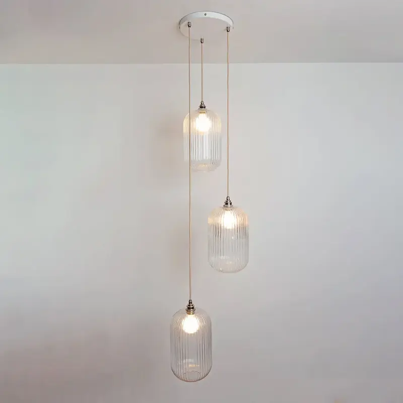 Long Clear Reeded Triple Drop Pendant