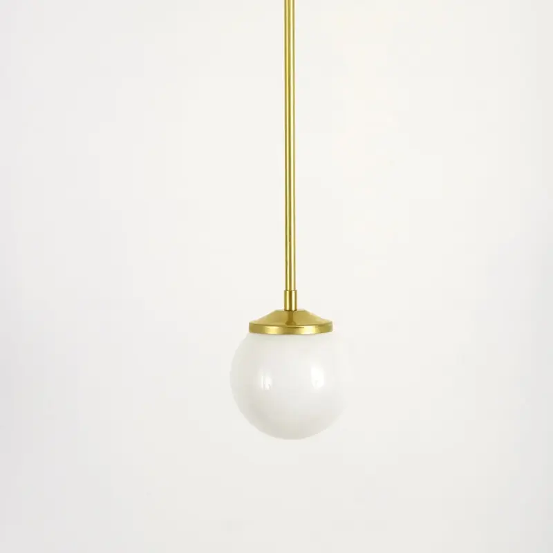 Medium Opal Glass Stemmed Pendant Light - Brass