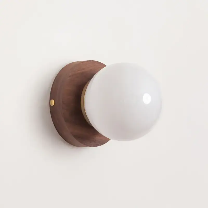 Opal Glass Flush Wall Light - Hardwood