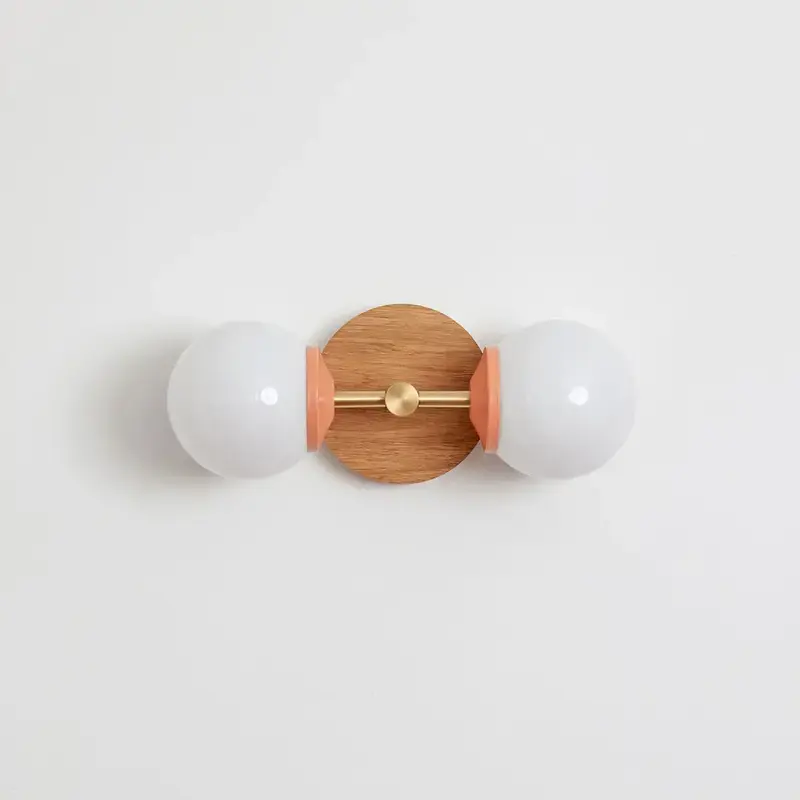 Small Opal Glass Double Arm Wall Light - Hardwood
