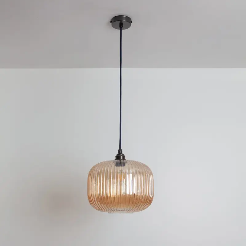 Amber Reeded Glass Pendant Light