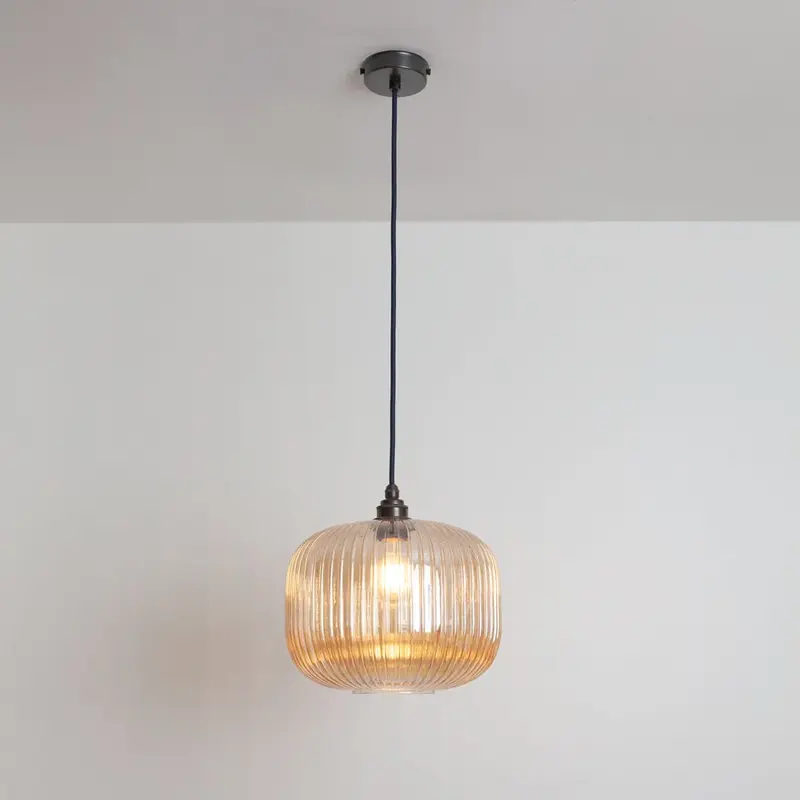 Amber Reeded Glass Pendant Light
