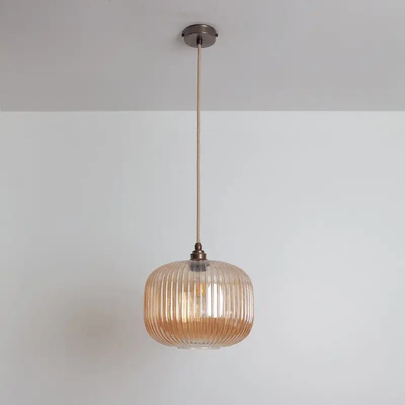 Amber Reeded Glass Pendant Light