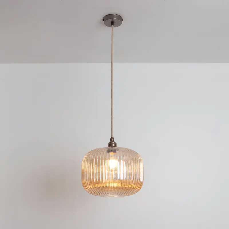 Amber Reeded Glass Pendant Light