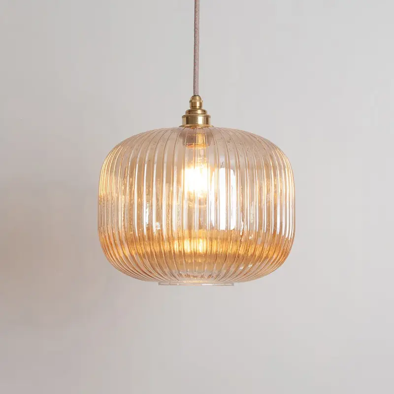 Amber Reeded Glass Pendant Light
