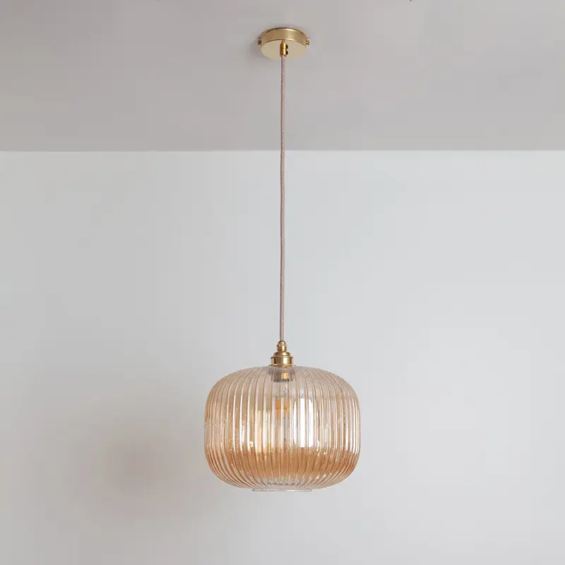 Amber Reeded Glass Pendant Light