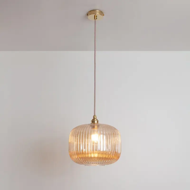 Amber Reeded Glass Pendant Light
