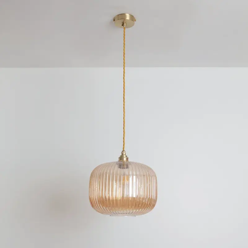 Amber Reeded Glass Pendant Light