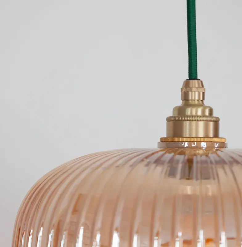 Amber Reeded Glass Pendant Light