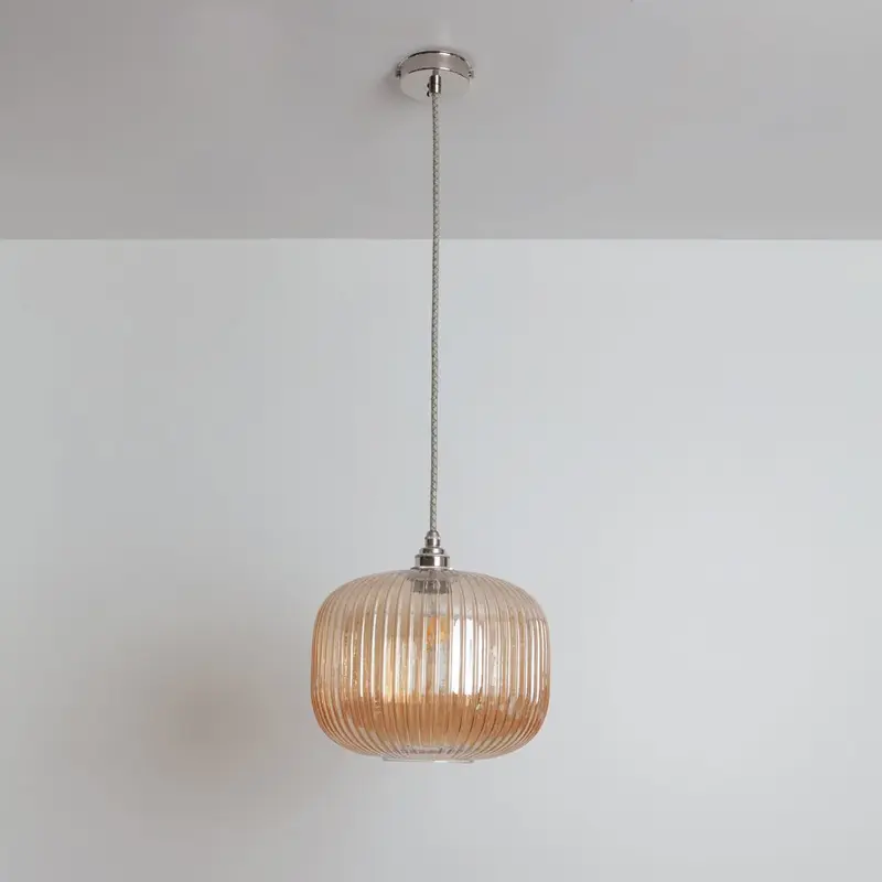 Amber Reeded Glass Pendant Light