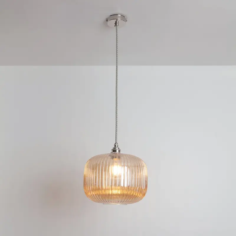 Amber Reeded Glass Pendant Light