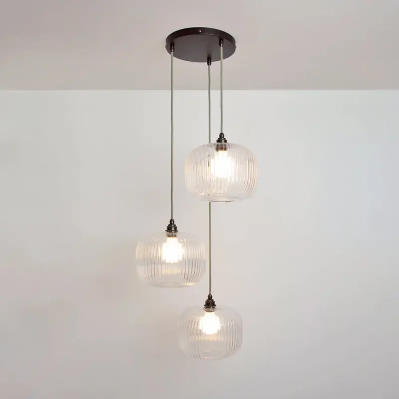 Clear Reeded Triple Drop Pendant