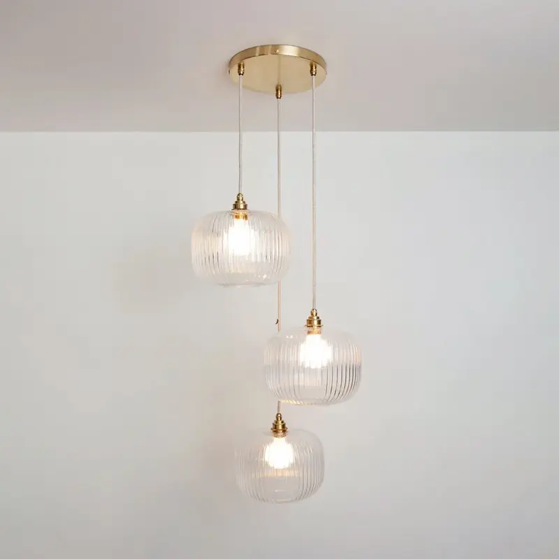 Clear Reeded Triple Drop Pendant