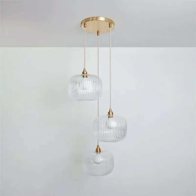 Clear Reeded Triple Drop Pendant