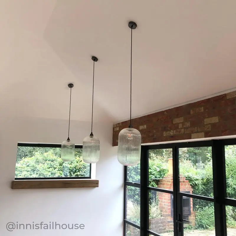 Long Clear Reeded Glass Cylinder Pendant Light