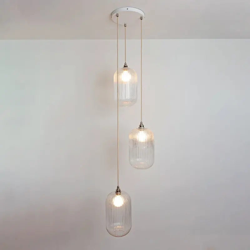 Long Clear Reeded Triple Drop Pendant