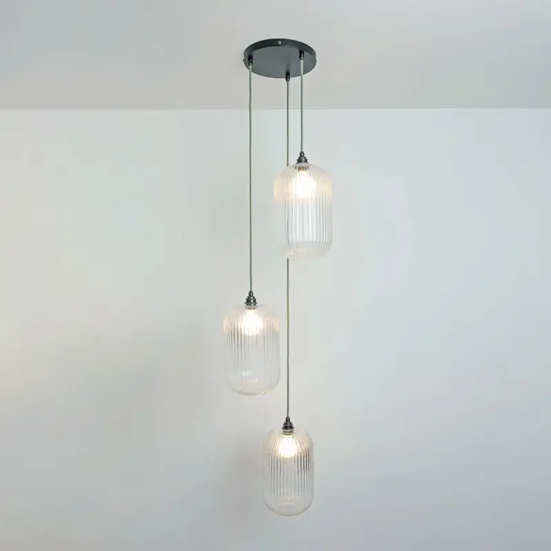 Long Clear Reeded Triple Drop Pendant