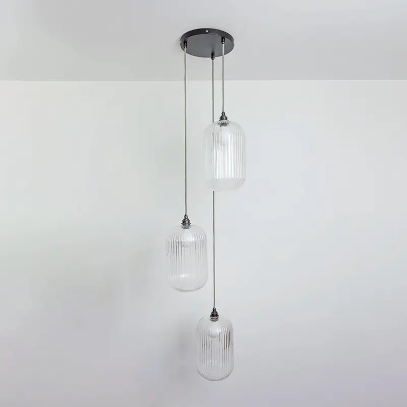 Long Clear Reeded Triple Drop Pendant