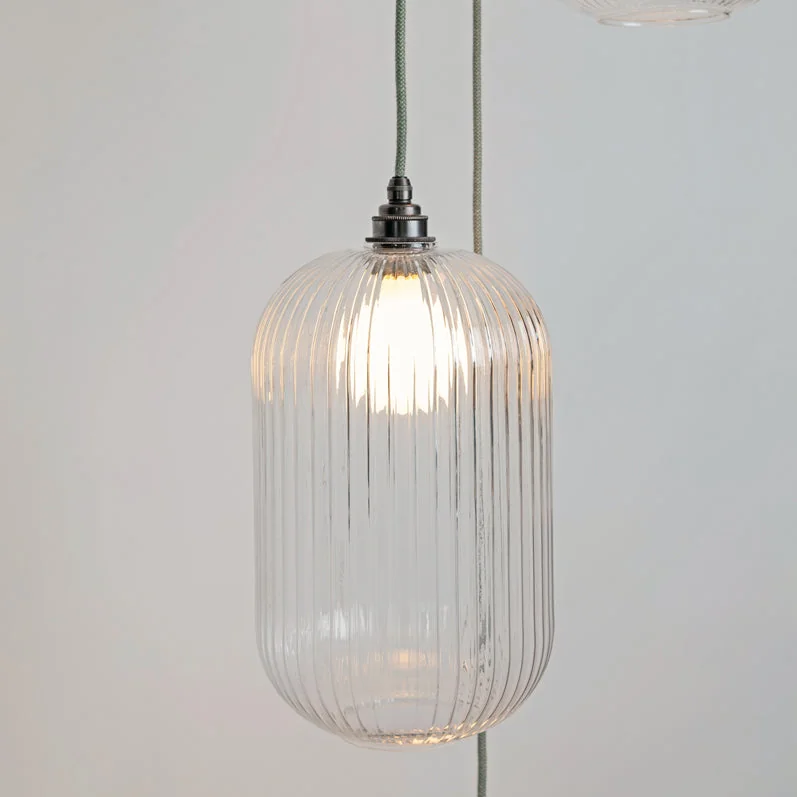 Long Clear Reeded Triple Drop Pendant
