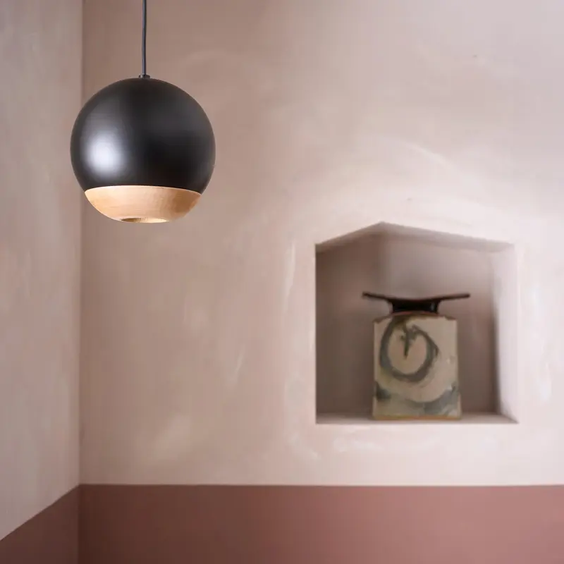 Italian black metal and beech Globe lights