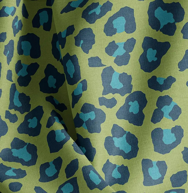 Leopard Lime Natural Cotton Linen Mix