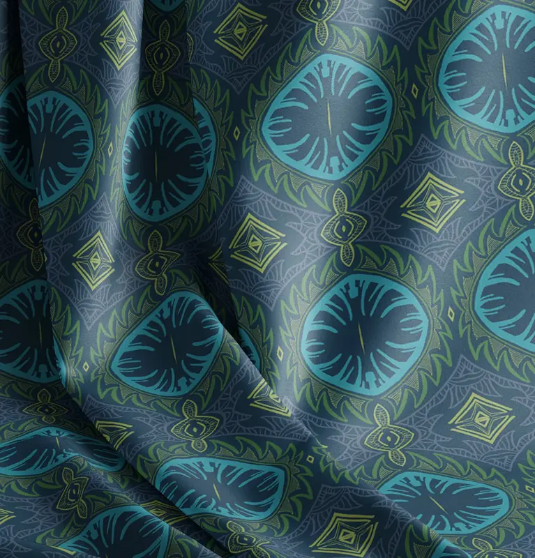 Tribal Palm Blue Velvet Shimmer