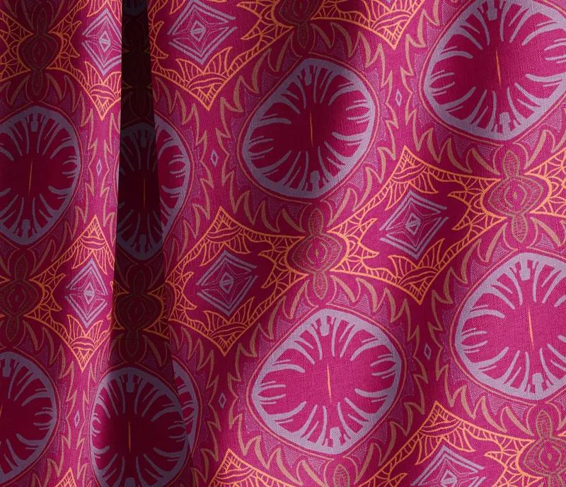 Tribal Palm Fuchsia Natural Cotton Linen Mix