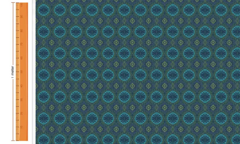 Tribal Palm Blue Natural Cotton Linen Mix