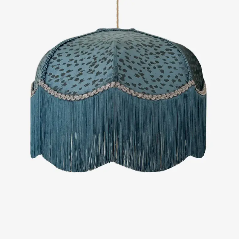 The Dorchester Handmade Teal Velvet Lampshade With Blue Fringe