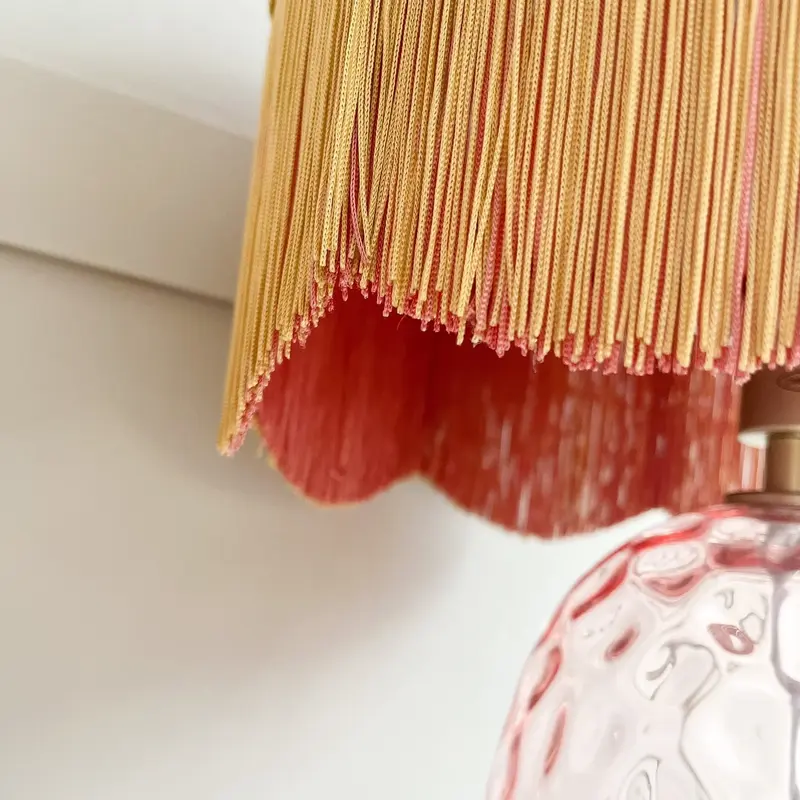 The Annabel Blush Pink Velvet Lampshade With Gold Fringe