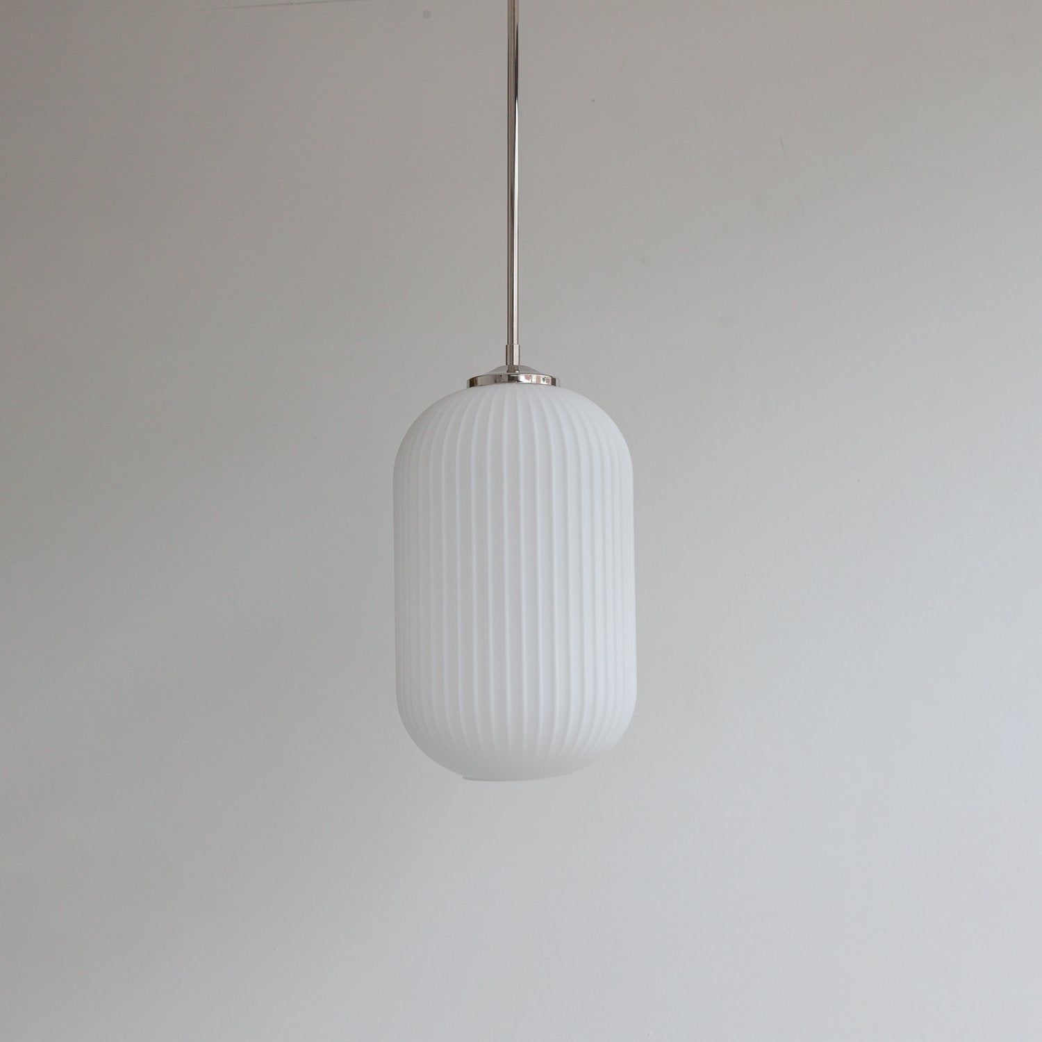 Long Opal Reeded Glass Stemmed Pendant Light