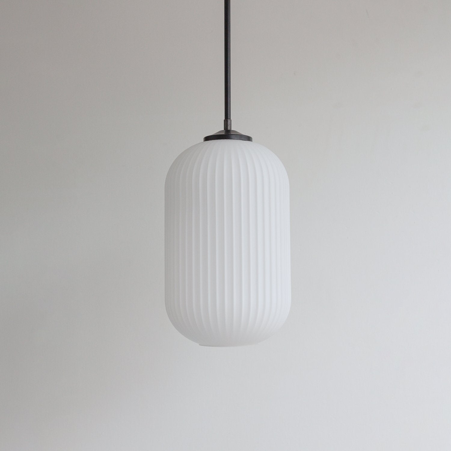 Long Opal Reeded Glass Stemmed Pendant Light